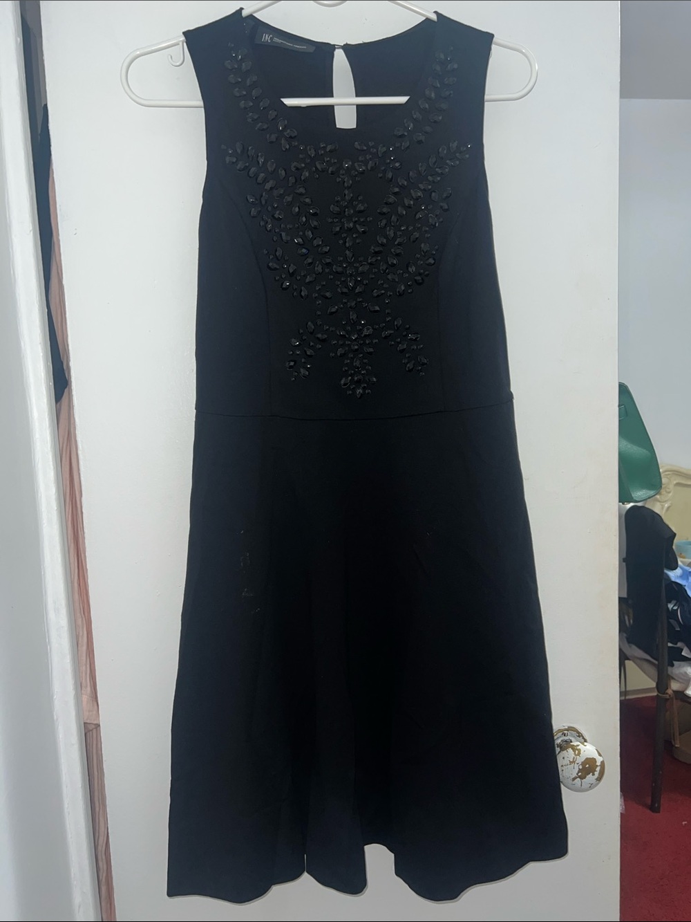 INC International Concepts Black Sleeveless Embellished A-Line Dress